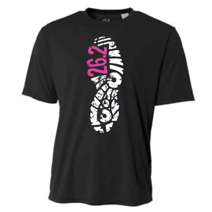 Women Pink 262 Marathon Runner Footprint Cooling Performance Crew T-Shirt