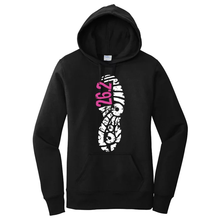 Women Pink 262 Marathon Runner Footprint Women's Pullover Hoodie