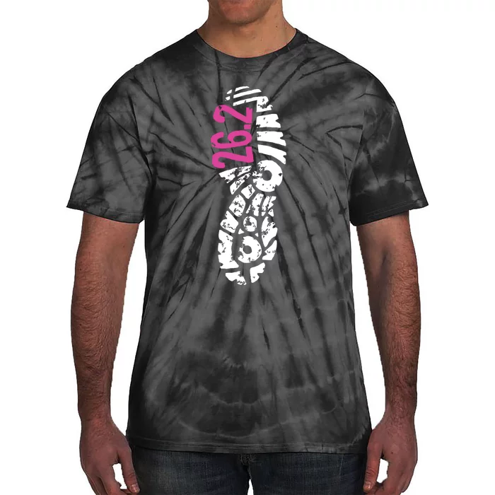 Women Pink 262 Marathon Runner Footprint Tie-Dye T-Shirt