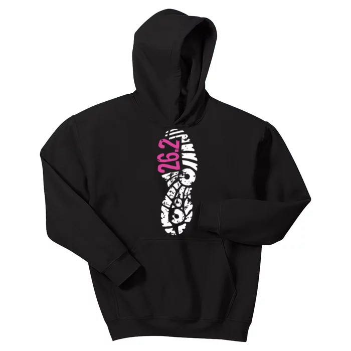 Women Pink 262 Marathon Runner Footprint Kids Hoodie