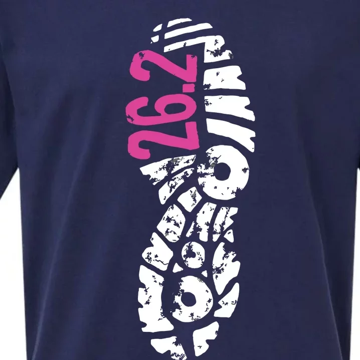 Women Pink 262 Marathon Runner Footprint Sueded Cloud Jersey T-Shirt