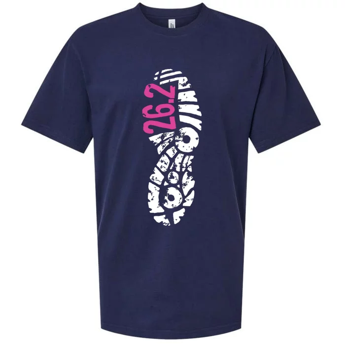 Women Pink 262 Marathon Runner Footprint Sueded Cloud Jersey T-Shirt