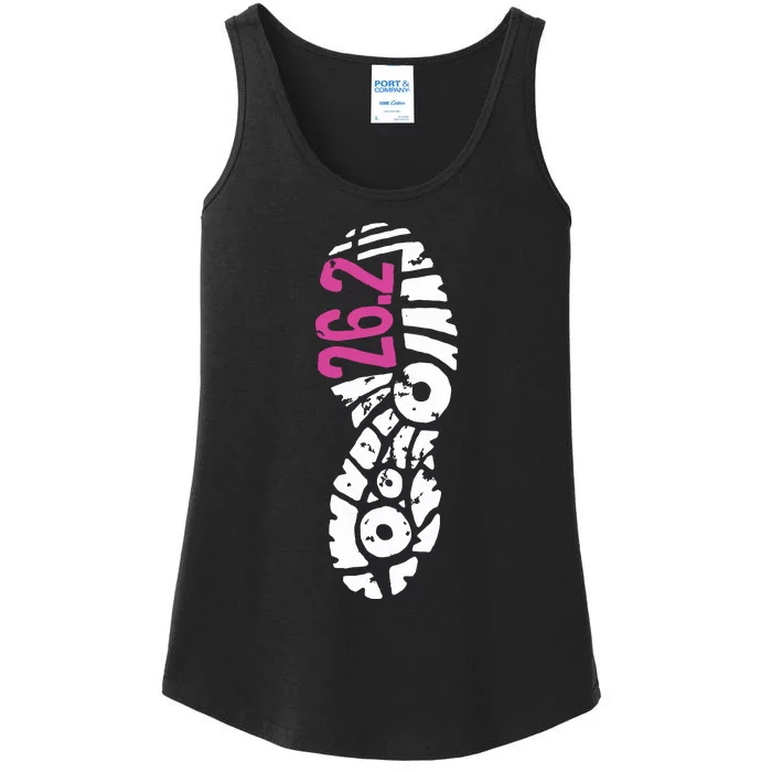 Women Pink 262 Marathon Runner Footprint Ladies Essential Tank