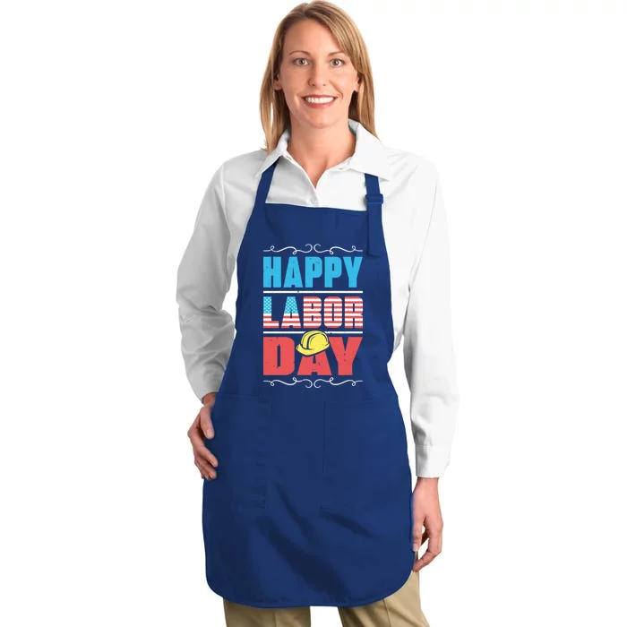 Worker Patriotic American Flag Labor Laborer Happy Labor Day Gift Full-Length Apron With Pocket