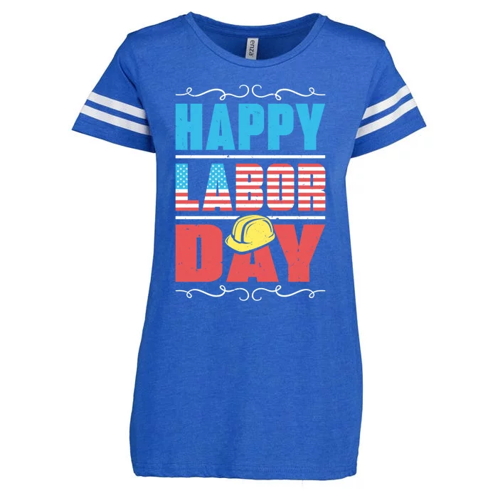 Worker Patriotic American Flag Labor Laborer Happy Labor Day Gift Enza Ladies Jersey Football T-Shirt