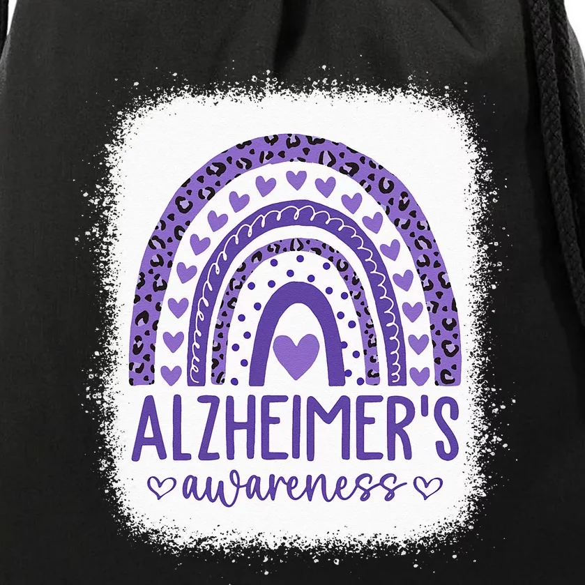 Wear Purple Alzheimers Awareness Leopard Rainbow Drawstring Bag