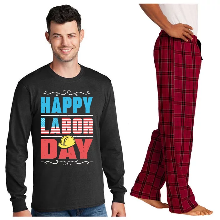 Worker Patriotic American Flag Labor Laborer Happy Labor Day Gift Long Sleeve Pajama Set