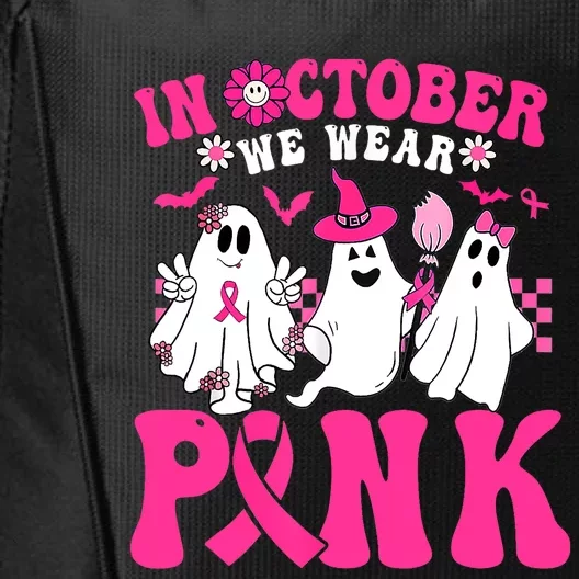 Wear Pink Breast Cancer Warrior Ghost Halloween Groovy City Backpack