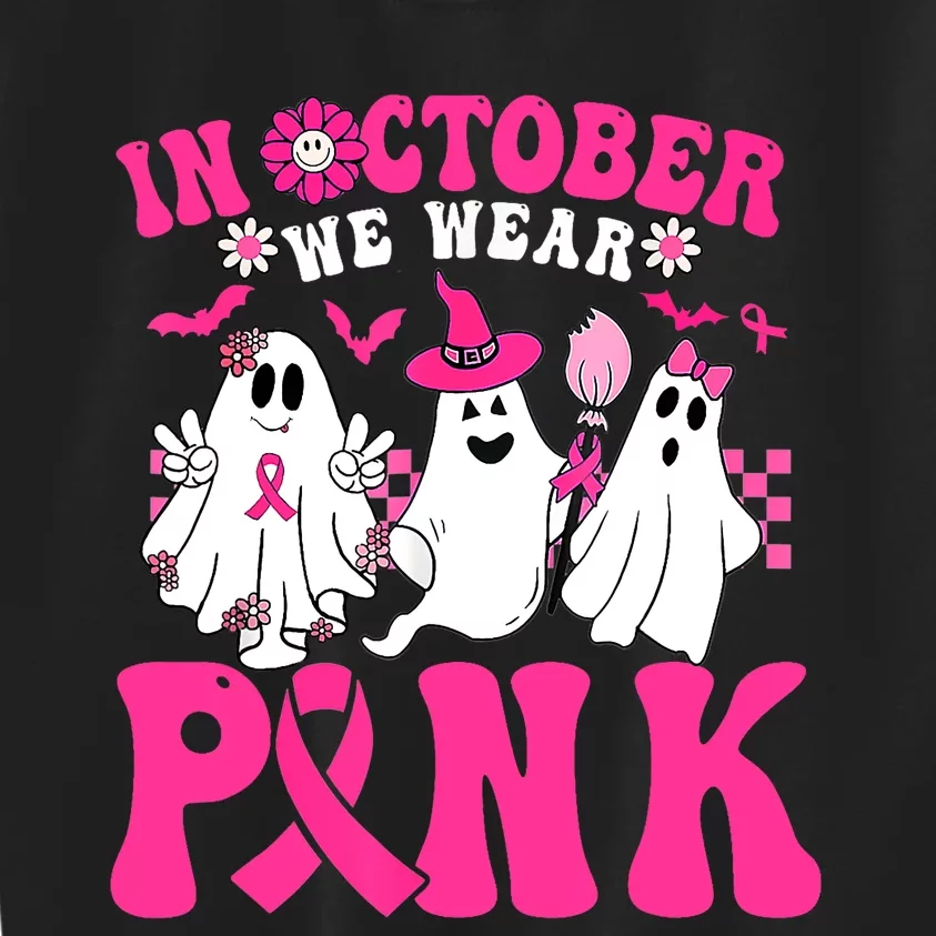 Wear Pink Breast Cancer Warrior Ghost Halloween Groovy Kids Sweatshirt