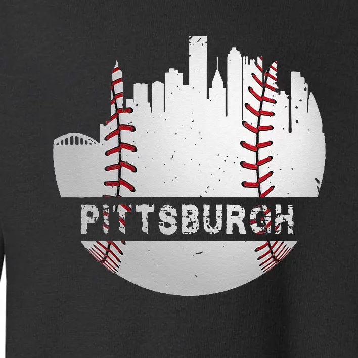 Womens Pittsburgh Baseball Cityscape Distressed Novelty Pirate Gift Toddler Sweatshirt