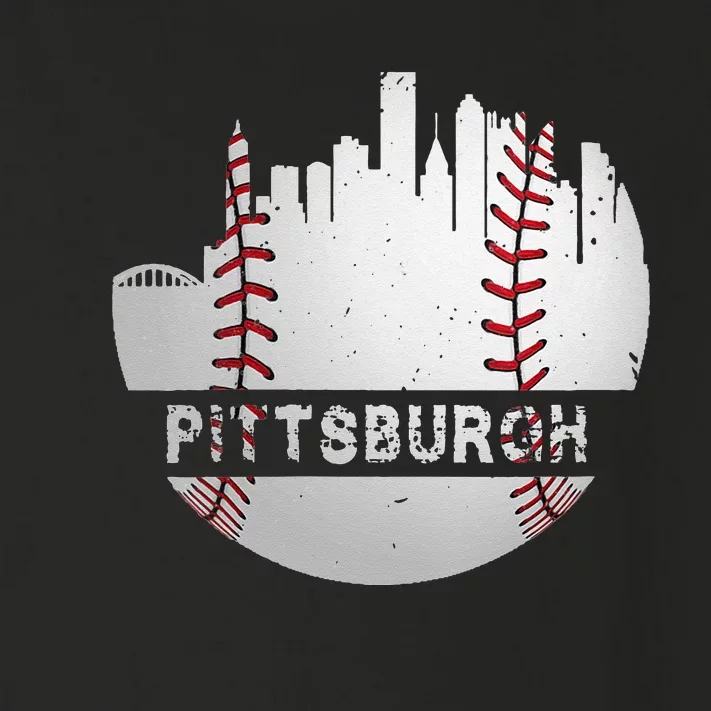 Womens Pittsburgh Baseball Cityscape Distressed Novelty Pirate Gift Toddler Long Sleeve Shirt