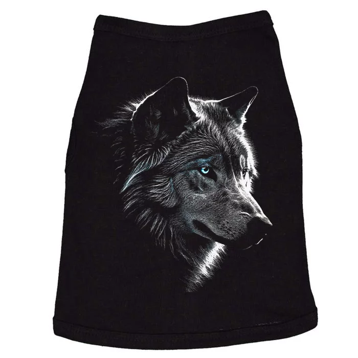 Wolf Portrait Blue Eyes Artwork Animal Motif Wolf Doggie Tank