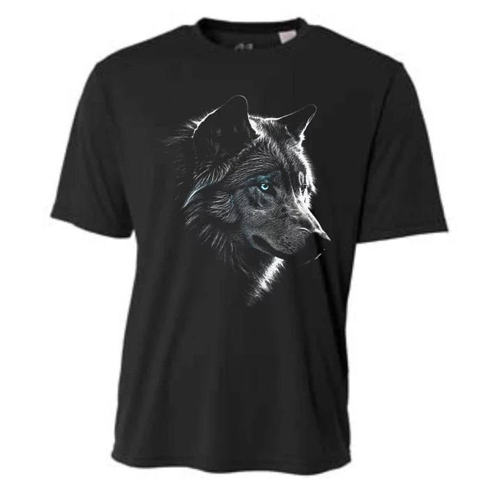 Wolf Portrait Blue Eyes Artwork Animal Motif Wolf Cooling Performance Crew T-Shirt