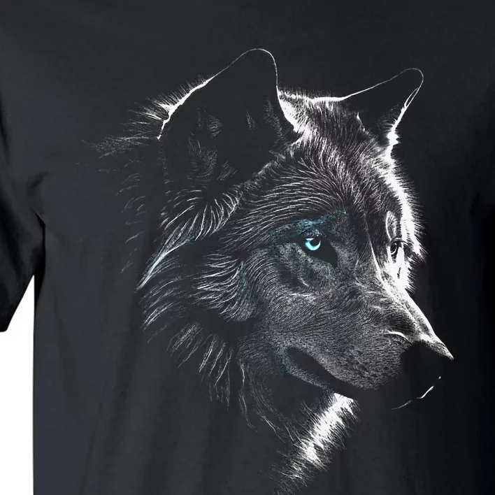 Wolf Portrait Blue Eyes Artwork Animal Motif Wolf Tall T-Shirt