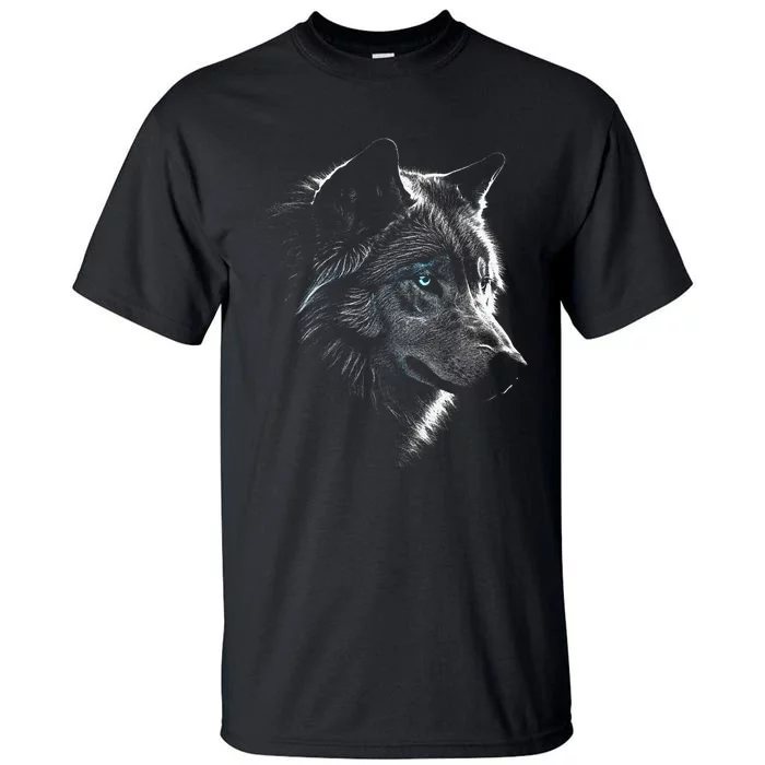 Wolf Portrait Blue Eyes Artwork Animal Motif Wolf Tall T-Shirt