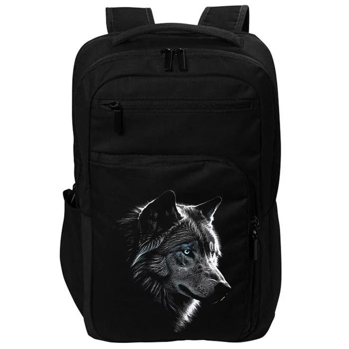 Wolf Portrait Blue Eyes Artwork Animal Motif Wolf Impact Tech Backpack