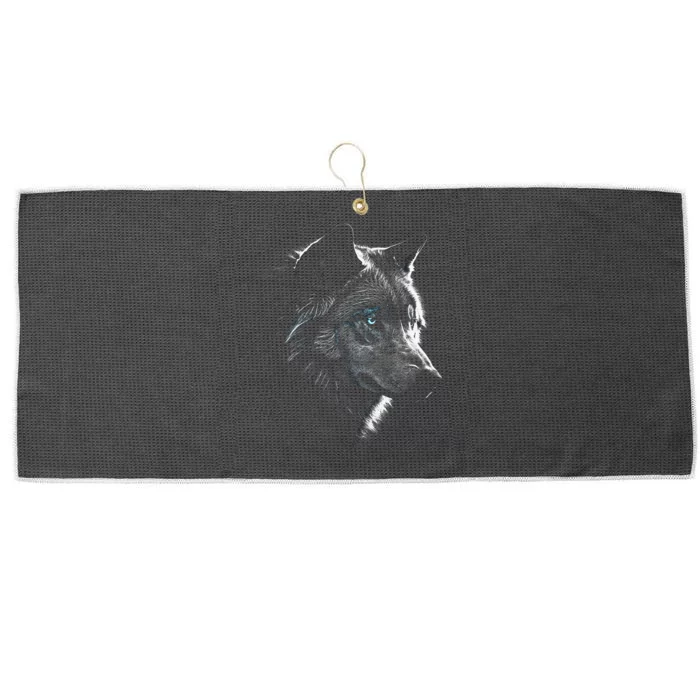 Wolf Portrait Blue Eyes Artwork Animal Motif Wolf Large Microfiber Waffle Golf Towel