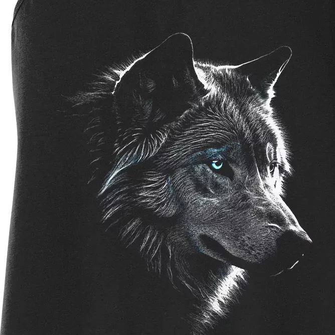 Wolf Portrait Blue Eyes Artwork Animal Motif Wolf Women's Racerback Tank