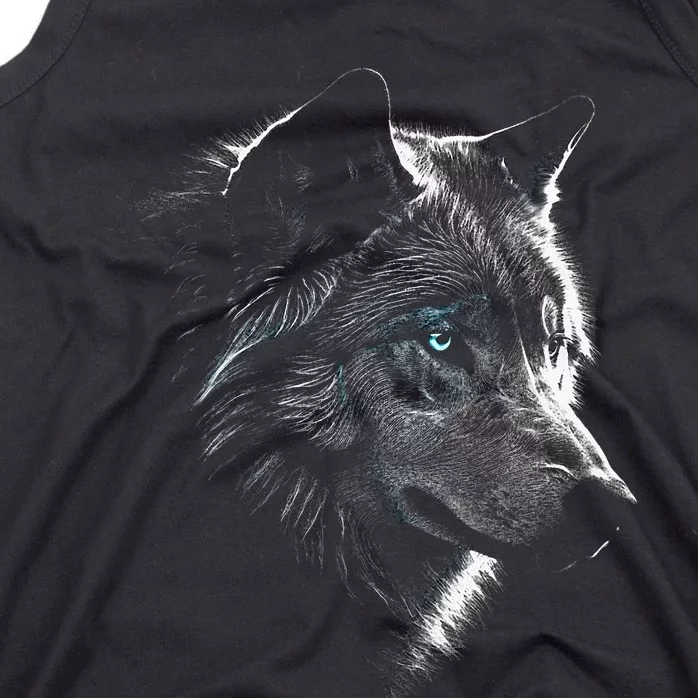 Wolf Portrait Blue Eyes Artwork Animal Motif Wolf Tank Top