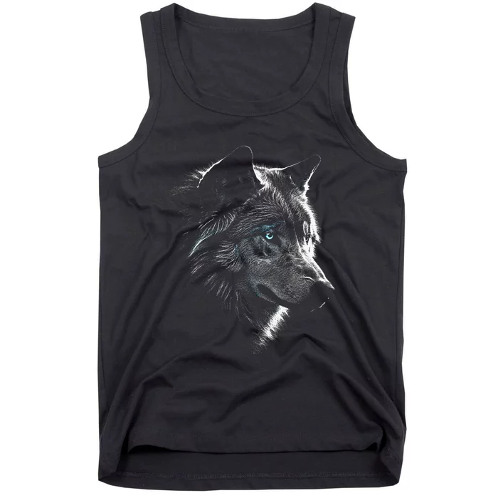 Wolf Portrait Blue Eyes Artwork Animal Motif Wolf Tank Top