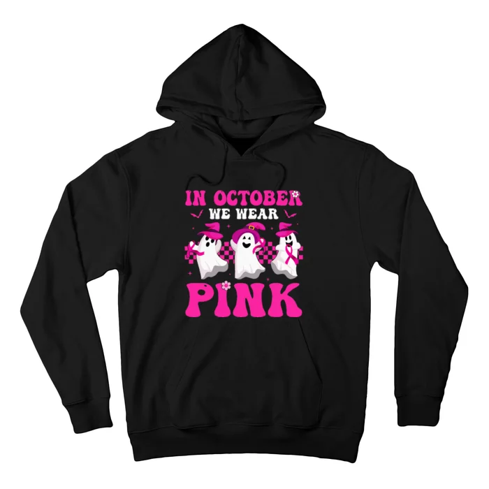 Wear Pink Breast Cancer Warrior Ghost Halloween Groovy Hoodie