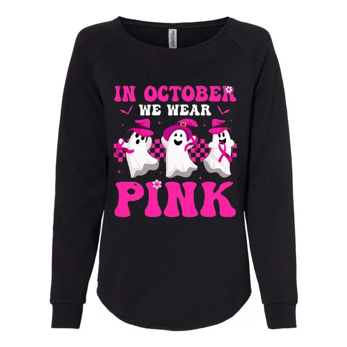 Wear Pink Breast Cancer Warrior Ghost Halloween Groovy Womens California Wash Sweatshirt