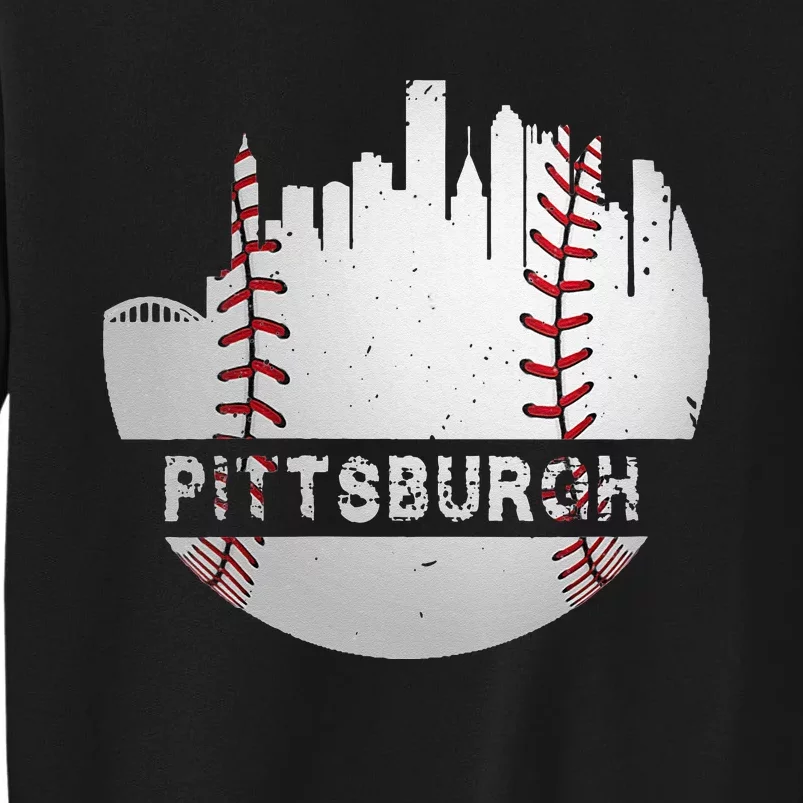 Womens Pittsburgh Baseball Cityscape Distressed Novelty Pirate Gift Tall Sweatshirt