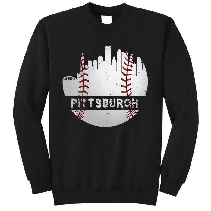 Womens Pittsburgh Baseball Cityscape Distressed Novelty Pirate Gift Tall Sweatshirt