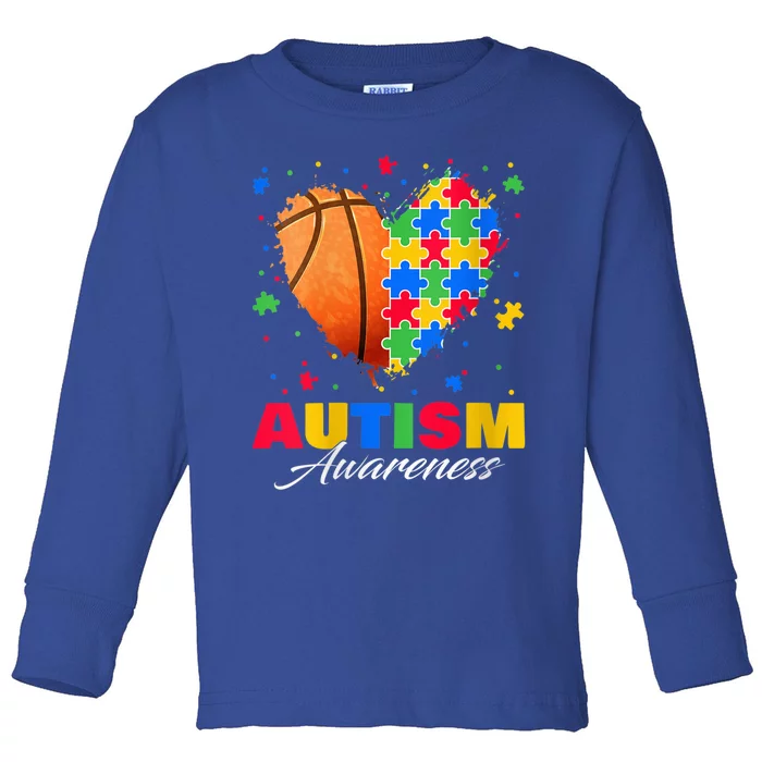 Wo Puzzle Basketball Ball Heart Autism Awareness Autistic kid V-Neck Toddler Long Sleeve Shirt