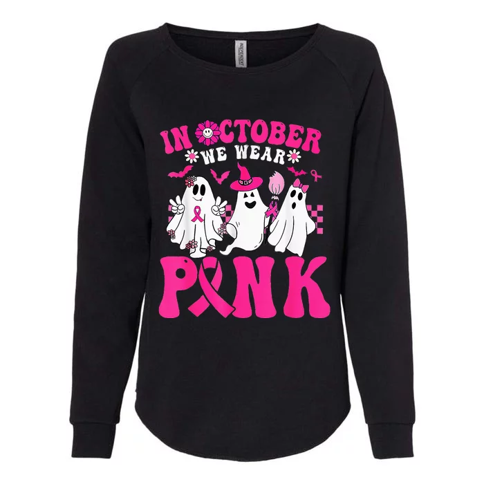 Wear Pink Breast Cancer Warrior Ghost Halloween Groovy Womens California Wash Sweatshirt