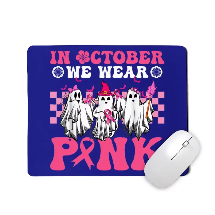 Wear Pink Breast Cancer Warrior Ghost Halloween Groovy Mousepad