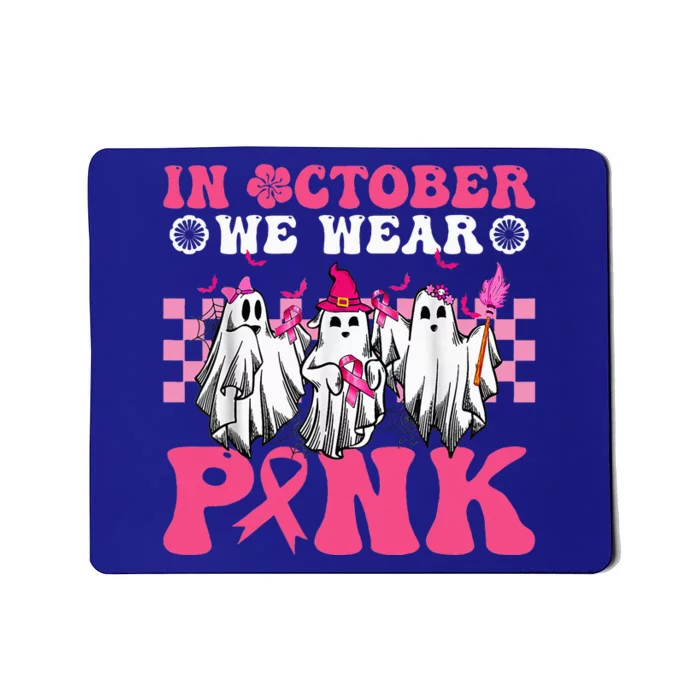 Wear Pink Breast Cancer Warrior Ghost Halloween Groovy Mousepad