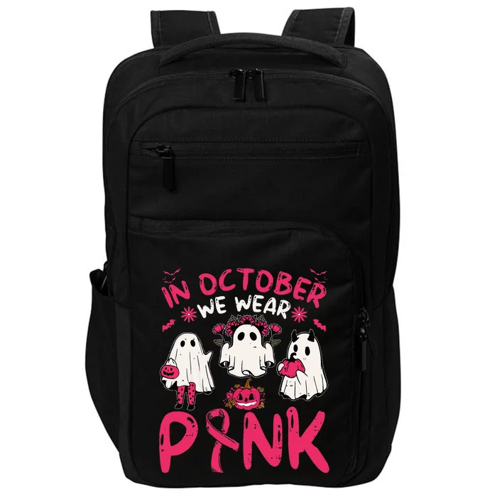 Wear Pink Breast Cancer Warrior Ghost Halloween Groovy Impact Tech Backpack