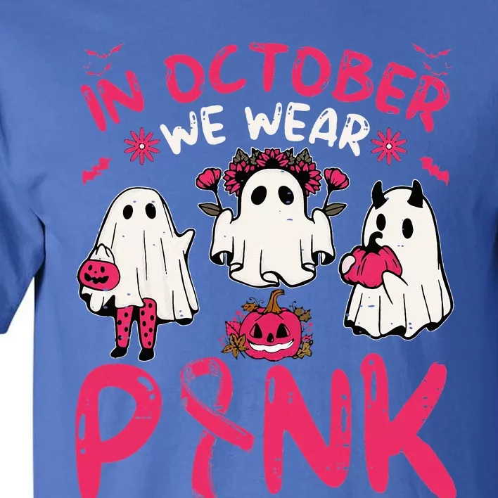 Wear Pink Breast Cancer Warrior Ghost Halloween Groovy Tall T-Shirt