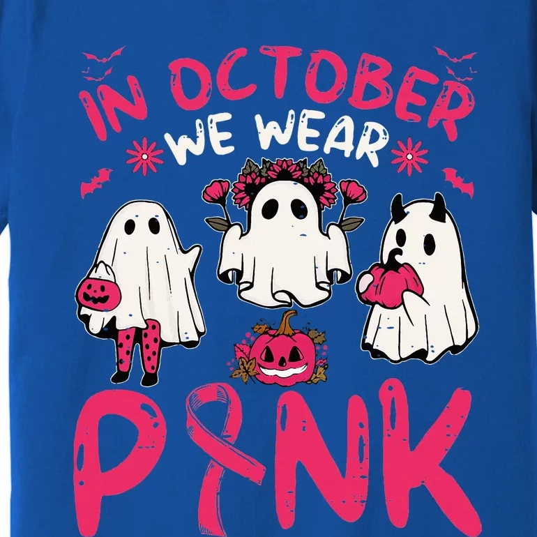 Wear Pink Breast Cancer Warrior Ghost Halloween Groovy Premium T-Shirt