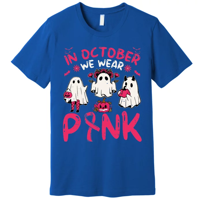 Wear Pink Breast Cancer Warrior Ghost Halloween Groovy Premium T-Shirt