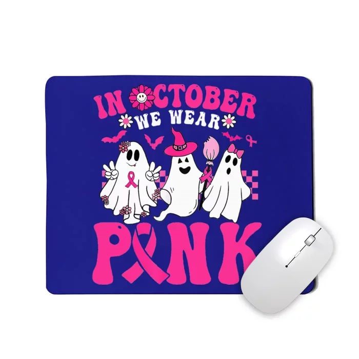 Wear Pink Breast Cancer Warrior Ghost Halloween Groovy Mousepad