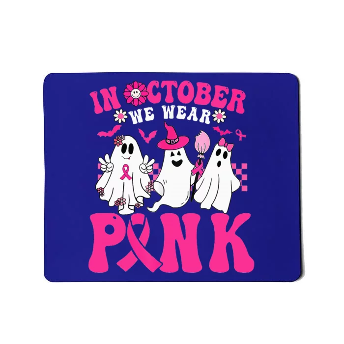 Wear Pink Breast Cancer Warrior Ghost Halloween Groovy Mousepad