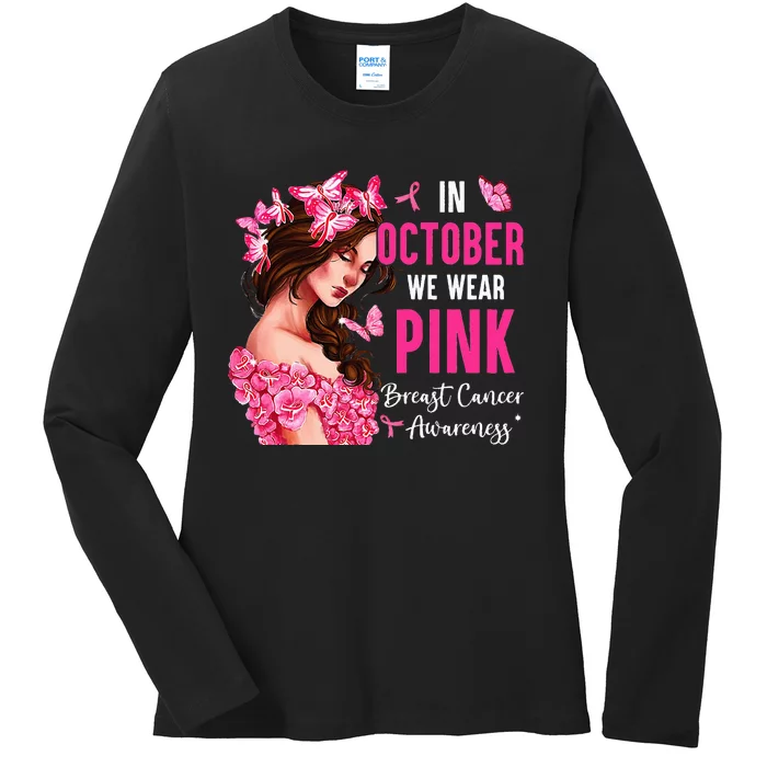 Wear Pink Breast Cancer Awareness Warrior  Pink Ribbon Ladies Long Sleeve Shirt