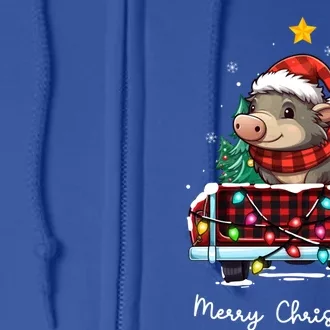 Warty Pig Christmas Truck Plaid Funny Xmas Tree Gift Full Zip Hoodie