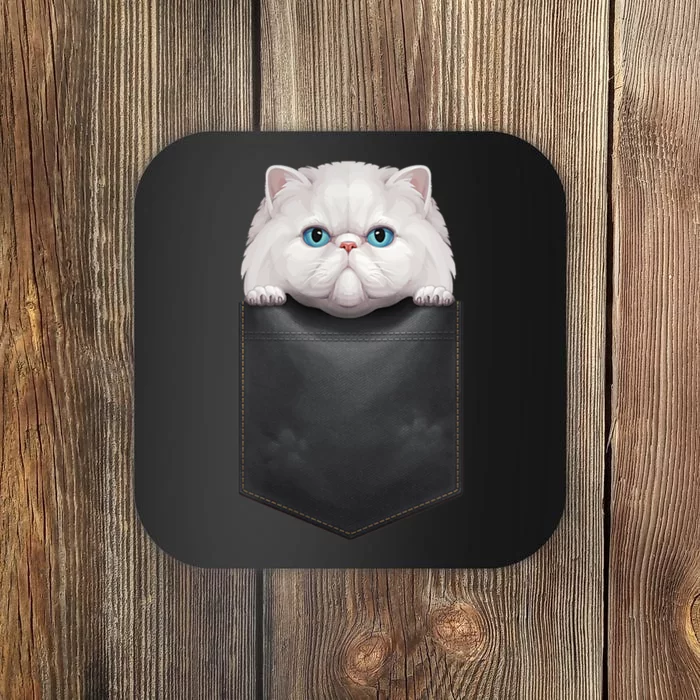 White Persian Cat In Chest Pocket Coaster