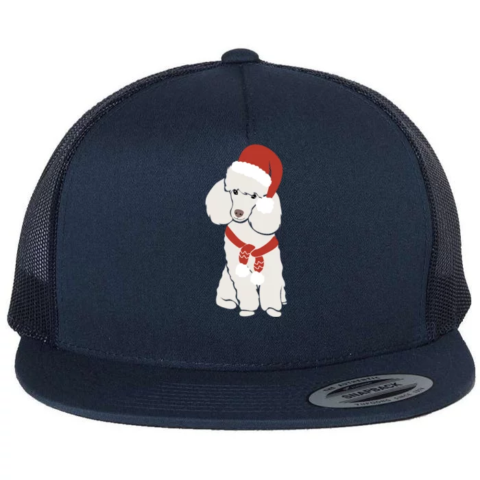 White Poodle Christmas Poodle Holiday Meaningful Gift Flat Bill Trucker Hat