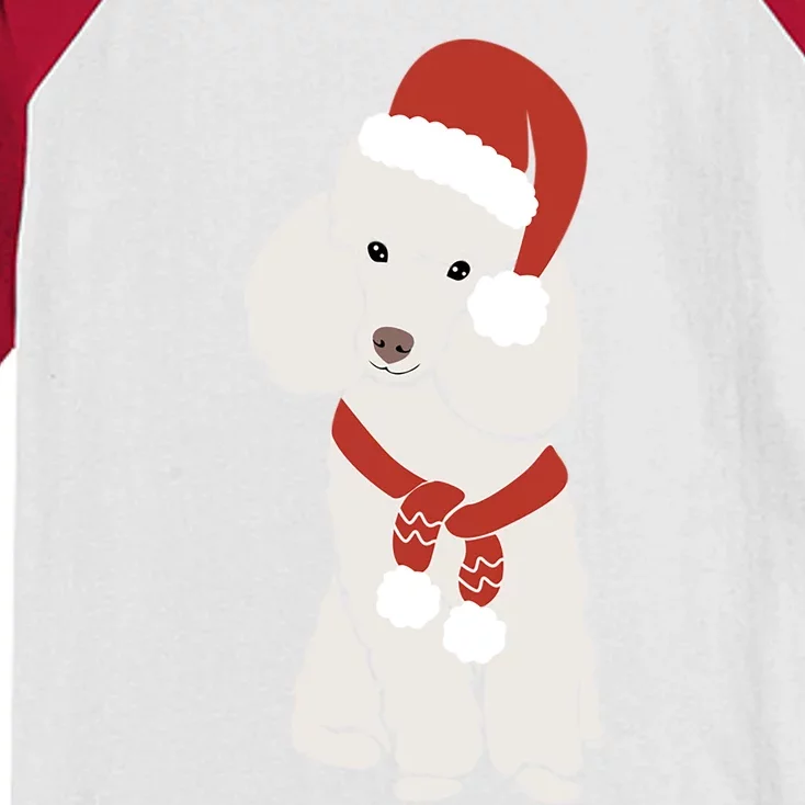 White Poodle Christmas Poodle Holiday Meaningful Gift Kids Colorblock Raglan Jersey