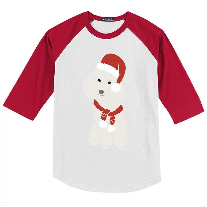 White Poodle Christmas Poodle Holiday Meaningful Gift Kids Colorblock Raglan Jersey