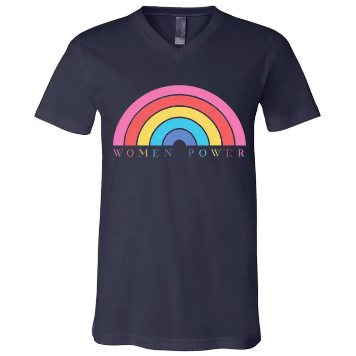 Women Power Cute Inspirational Colorful Aesthetic Rainbow V-Neck T-Shirt