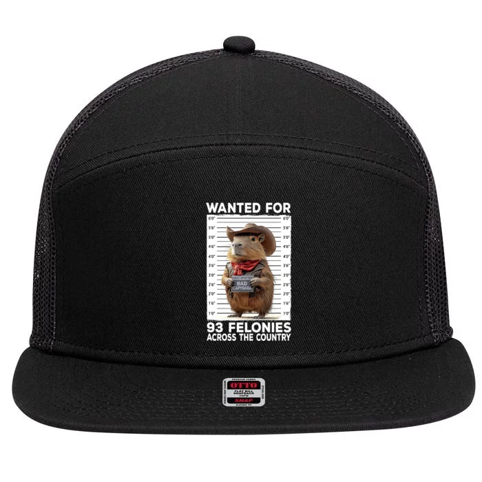 Wanted Poster Capybara Mugshot Funny Capybara 7 Panel Mesh Trucker Snapback Hat