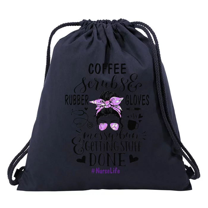 Womens Ph Cute Messy Bun Nurse Life Nursing Coffee Drawstring Bag