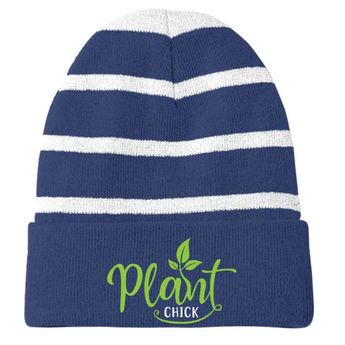 Womens Plant Chick Vegan Vegetarian Striped Beanie with Solid Band