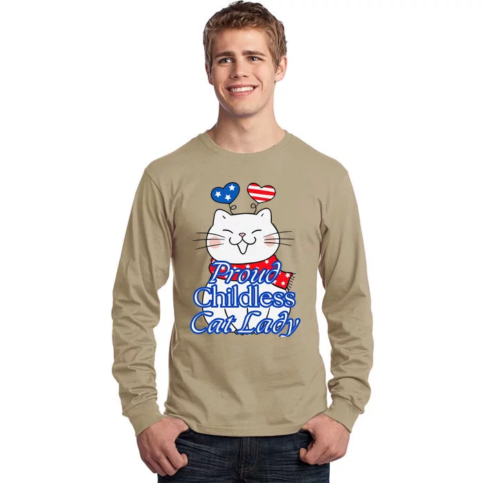 Women Proud Childless Cat Lady Patriotic Cute Kitty Gift Tall Long Sleeve T-Shirt