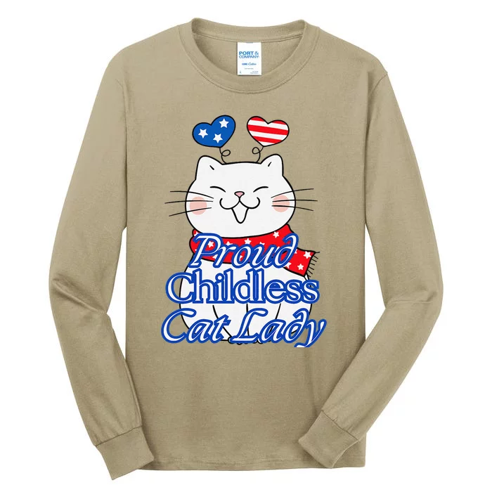 Women Proud Childless Cat Lady Patriotic Cute Kitty Gift Tall Long Sleeve T-Shirt